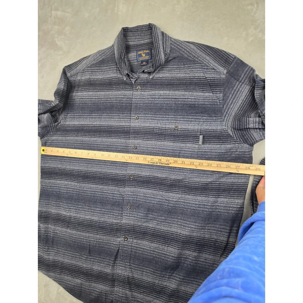 Woolrich Flannel Shirt‎ Mens 3XL Gray Striped Long Sleeve Button Down Outdoor